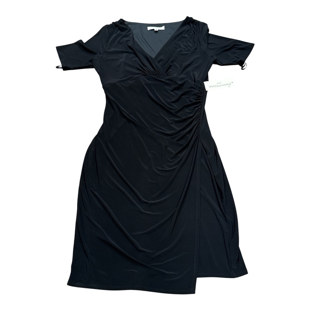 Evan-Picone Black Bold Wrap Sheath Dress Short Sleeve V-Neck Size 14 NWT
